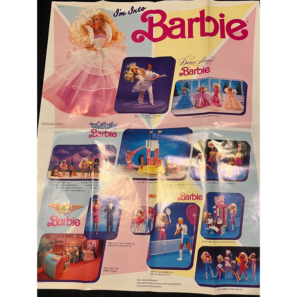 Barbie 1990 Dolls & Fashions Fold Out 2 Sided Poster - 17 x 22